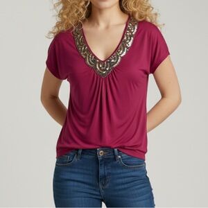 Apt. 9 Fuchsia Top with Silver Sequin Detail